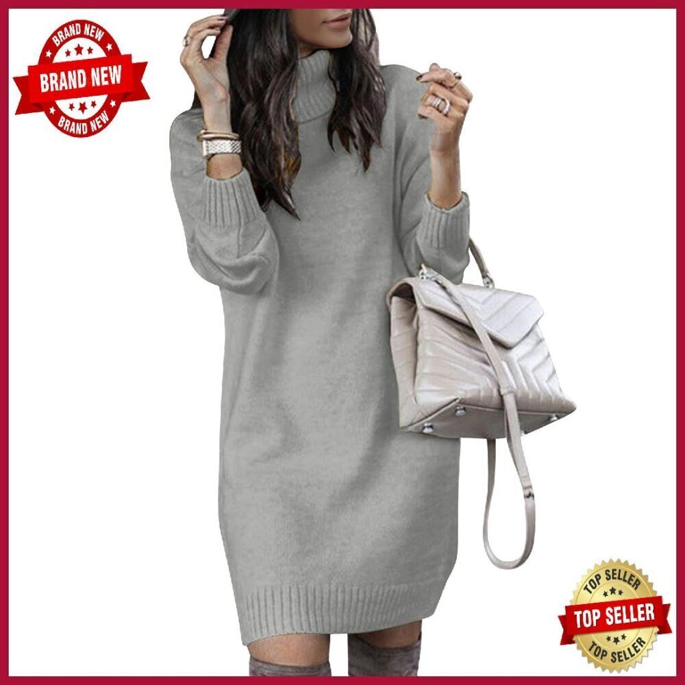 Oversized Turtleneck Sweater Dress Knit Pullover Fall Winter Casual